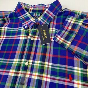 Polo Ralph Lauren Mens 3XLT Blue Plaid Oxford Shirt NEW Classic Fit Preppy
